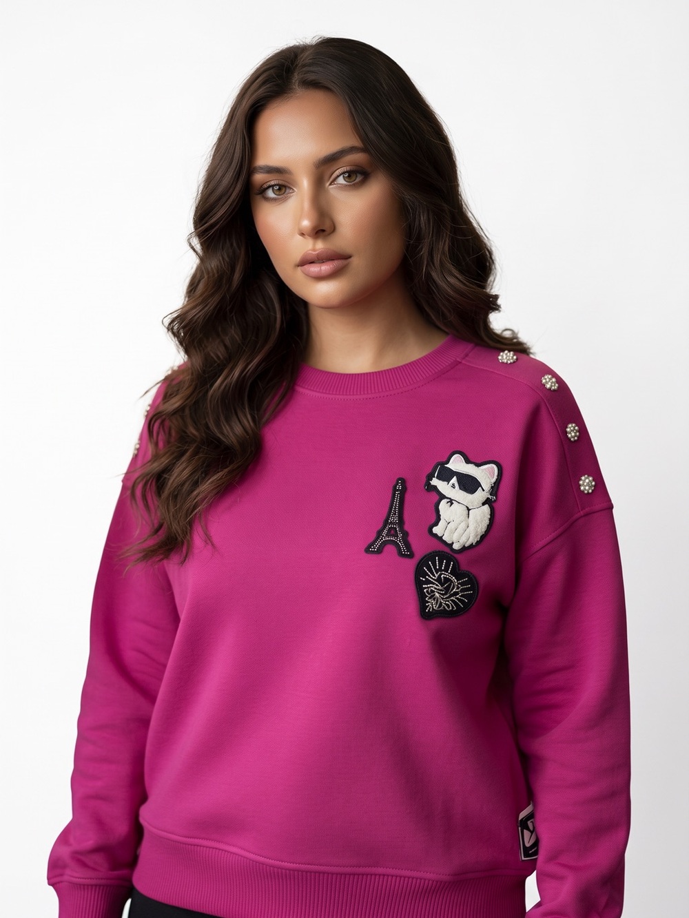NWT Karl Lagerfeld Paris Knit Round Neck Embroidered Patchwork Sweatshirt